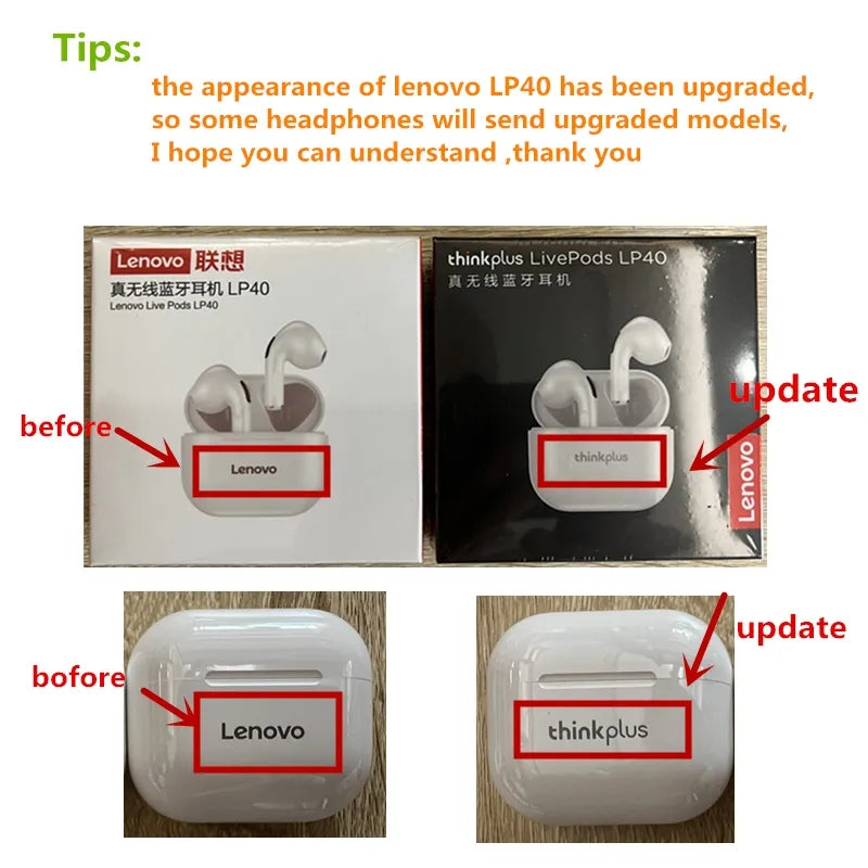 Original Lenovo lp40 Bluetooth Earphone 5.0 Immersive Sound HIFI TWS With Microphone Touch Control For Long Standby Time Motion
