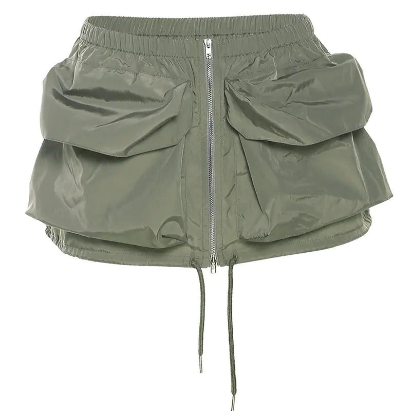 New Type Low Rise Cargo Nylon Mini Skirt