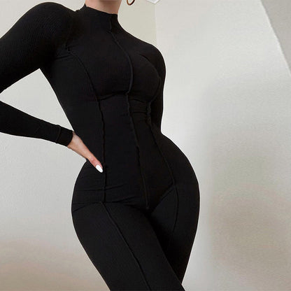 2022 Autumn Winter New Fashion High Neck Tight High Waist Casual Solid Color Sports Bodysuit Women