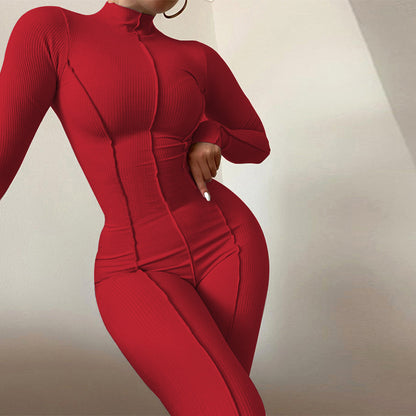 2022 Autumn Winter New Fashion High Neck Tight High Waist Casual Solid Color Sports Bodysuit Women