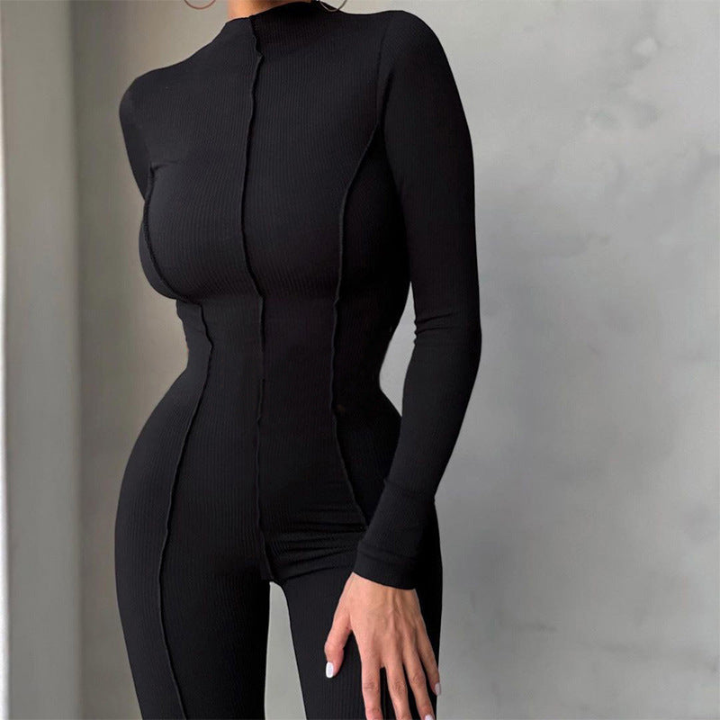 2022 Autumn Winter New Fashion High Neck Tight High Waist Casual Solid Color Sports Bodysuit Women