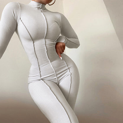 2022 Autumn Winter New Fashion High Neck Tight High Waist Casual Solid Color Sports Bodysuit Women