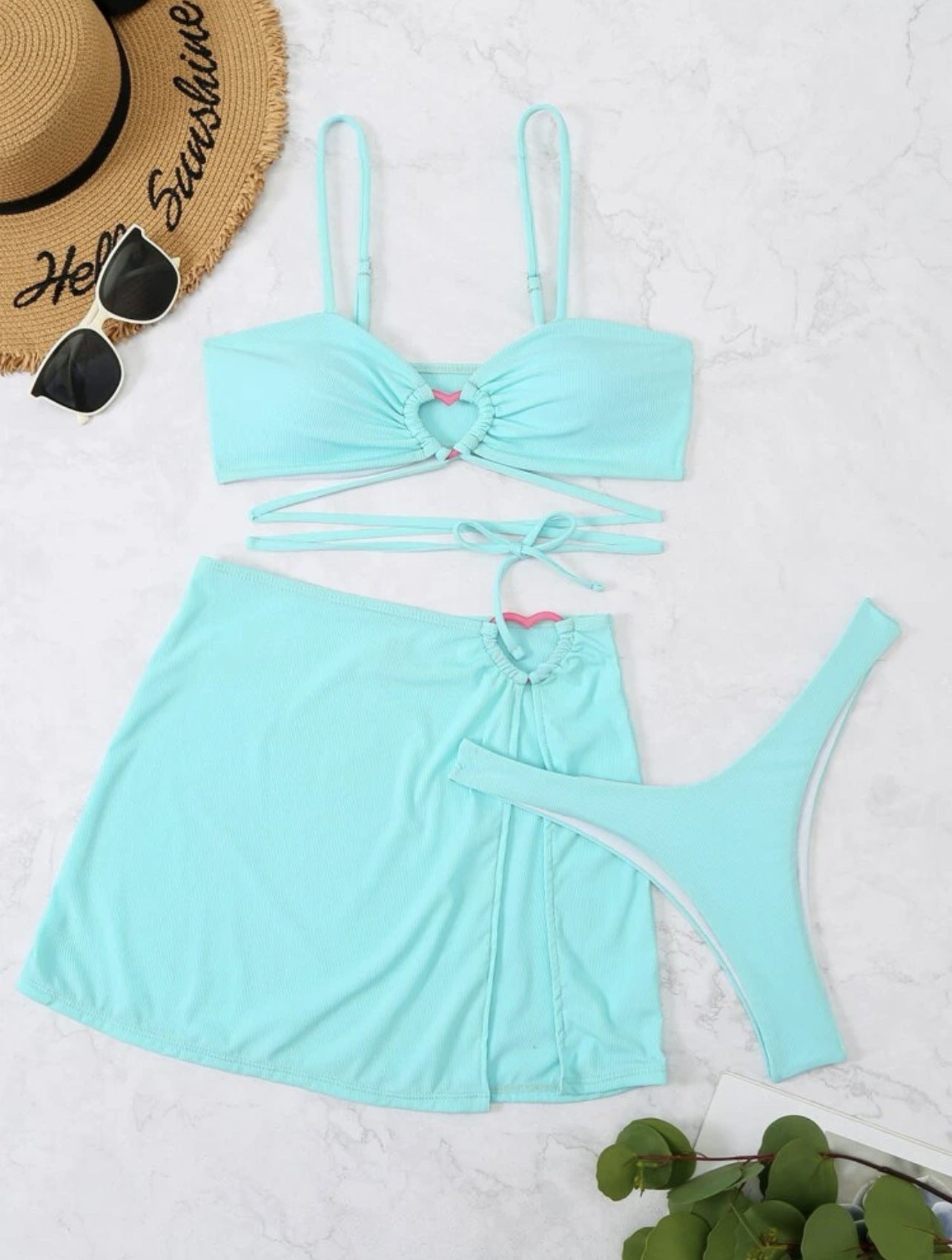 Towel Pit stripe solid color three piece bikini swimsuit