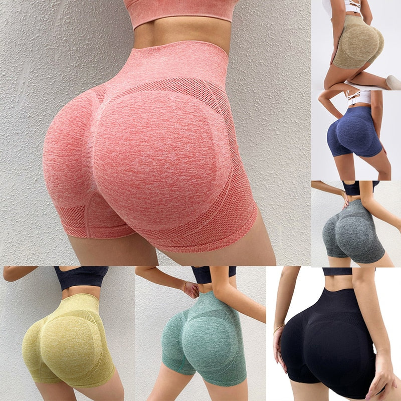 Women Sports Fitness Shorts High Waist Abdomen Breathable Elastic Hip Peach Yoga Pants